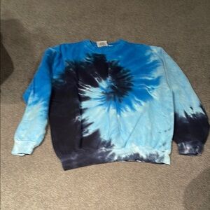 Vibrant Blue and Black Tie-Dye Crewneck Sweater